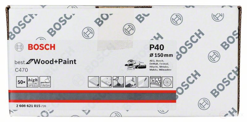 Шлифлист C470, в упаковке 50 шт. 150 mm, 40, 2608621015