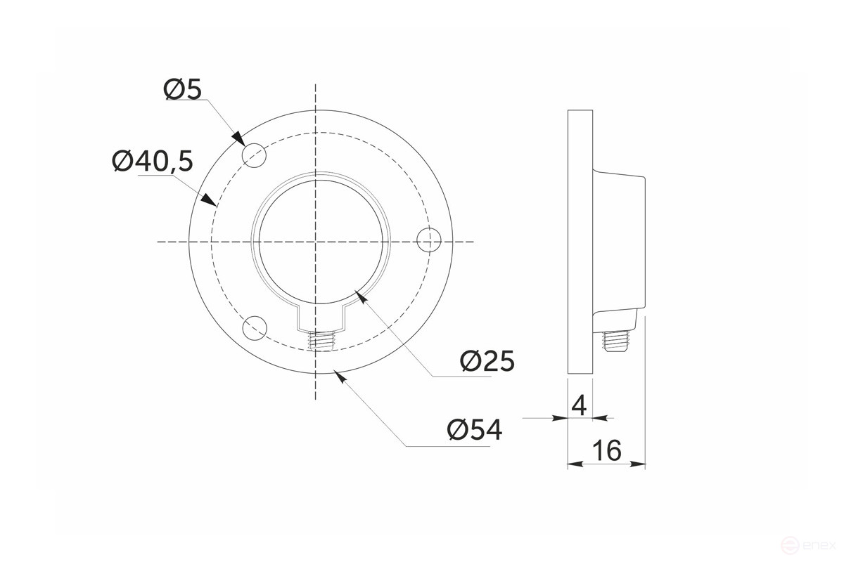 Pipe mounting (socket) d25 (510) steel, black AKS
