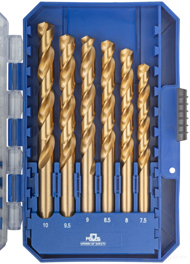 A set of HSS metal drills, ground, titanium coating, 135° sharpening angle, layer. case, 19 pcs. (1-10 mm, through 0.5 mm)