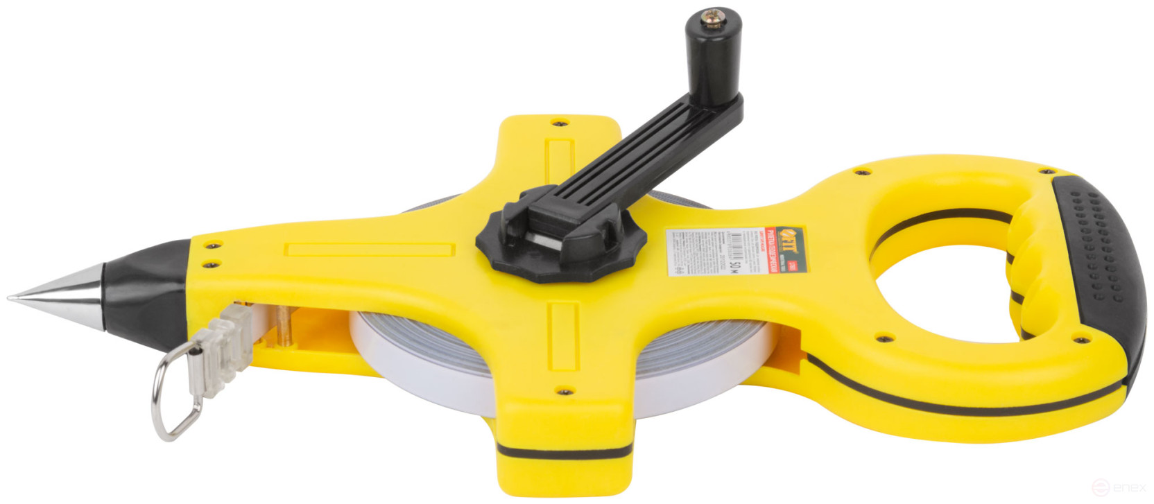 Geodetic tape measure, steel tape, yellow open plastic case, rubberized handle 50 m