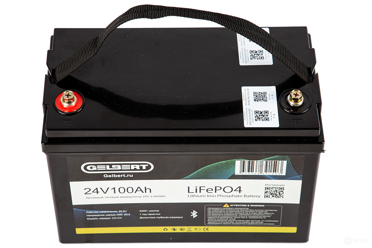 Gelbert LiFePO4 Lithium Traction Battery (24V/100Ah/120A/2,400Wh) Bluetooth