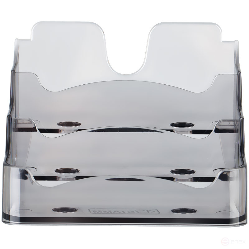 Подставка для визиток настольная СТАММ 70*102мм, 3 отделения, тонированная серая