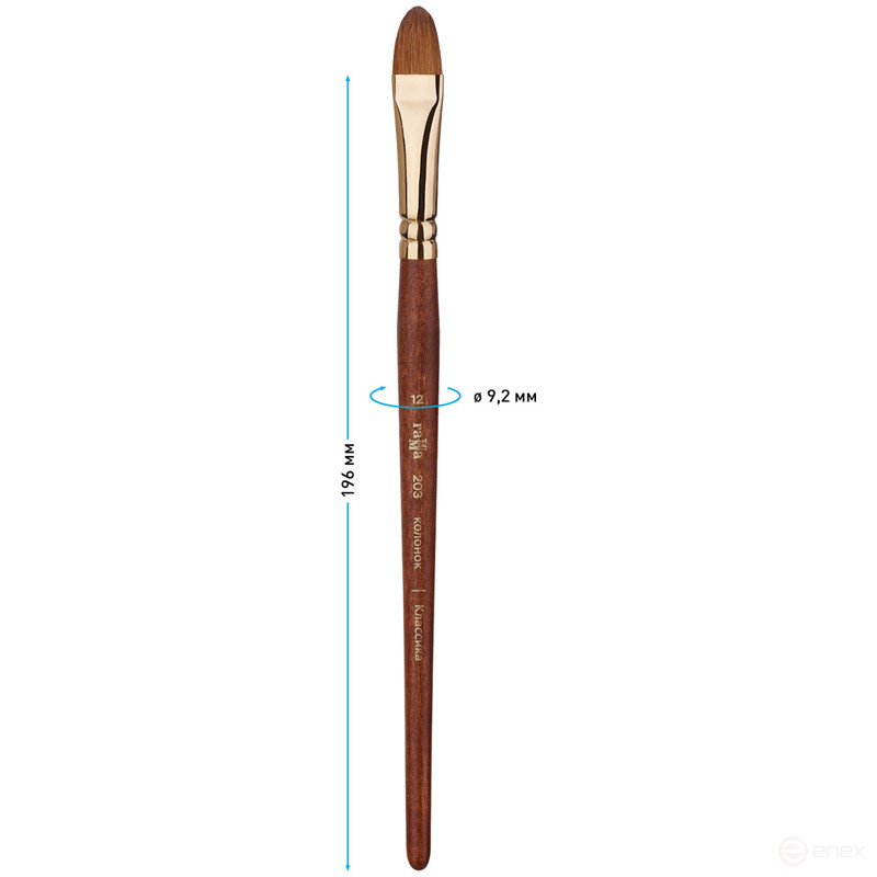 Кисть художественная колонок Гамма "Классика", плоскоовальная №12