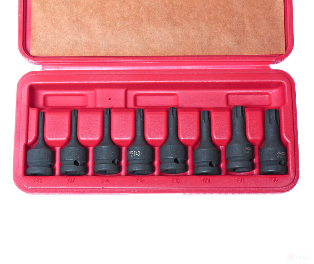 Набор головок торцевых 1/2" TORX (Т25-Т60) ударных L=60мм 8 предметов в кейсе JTC
