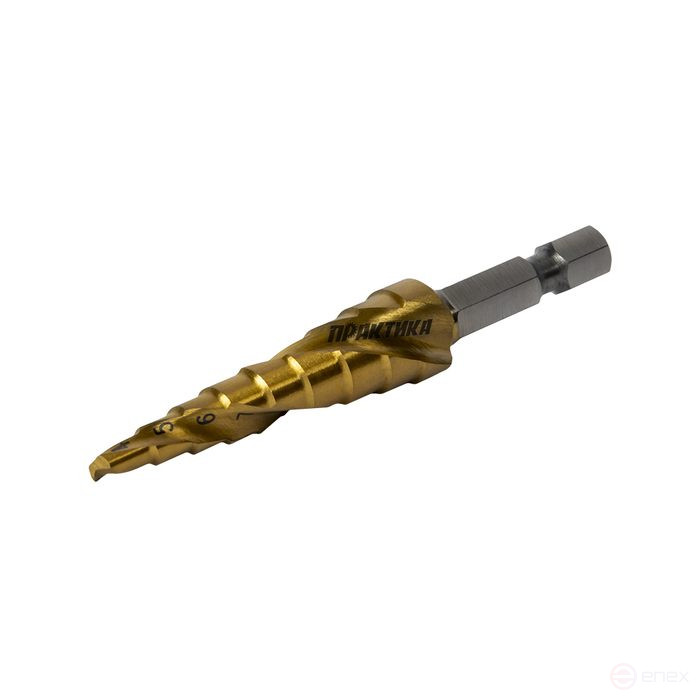 Сверло по металлу ступенчатое спиральное ПРАКТИКА 4-12мм, шаг 1мм, хвост.1/4", ЭКСПЕРТ