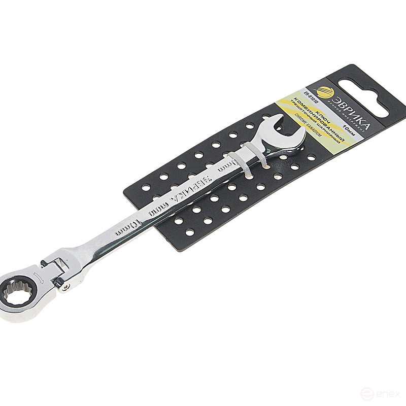 Ключ комбинированный 10мм ER-61010H трещоточный шарнирный (на держателе) ЭВРИКА /1/10/240