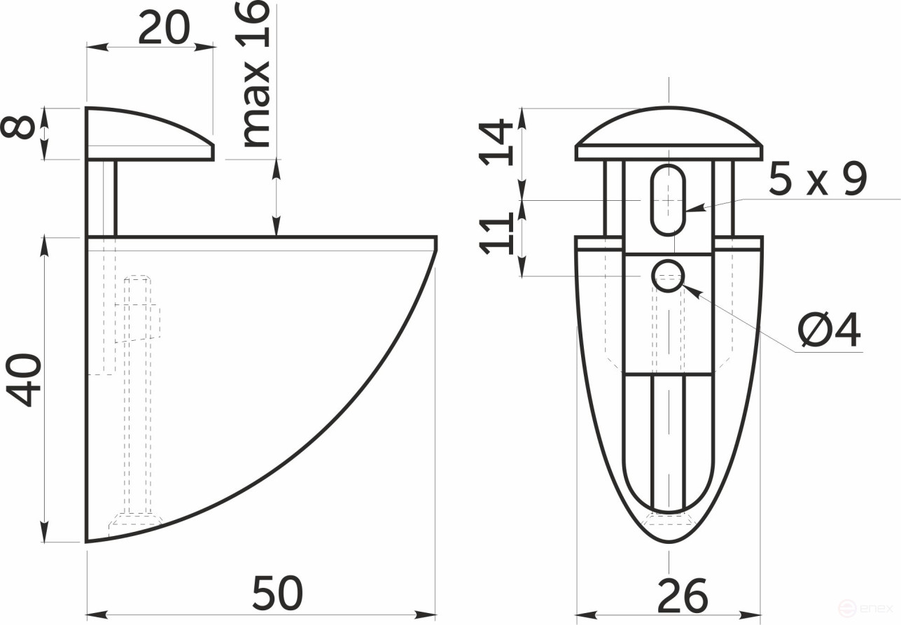 Shelf holder PELIKAN small mat. chrome AKS