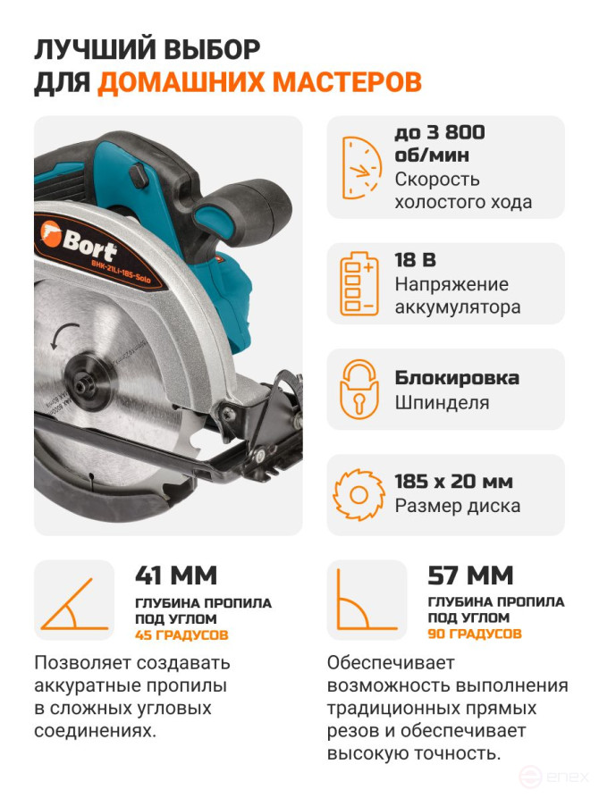 Пила циркулярная аккумуляторная BORT BHK-21Li-185 Solo (без АКБ и ЗУ)