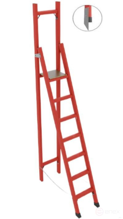 SSV-3.0M fiberglass stepladder with vertical support, metal ends (Soft ground), h=3250mm, h of the working platform=2200mm, steps.7