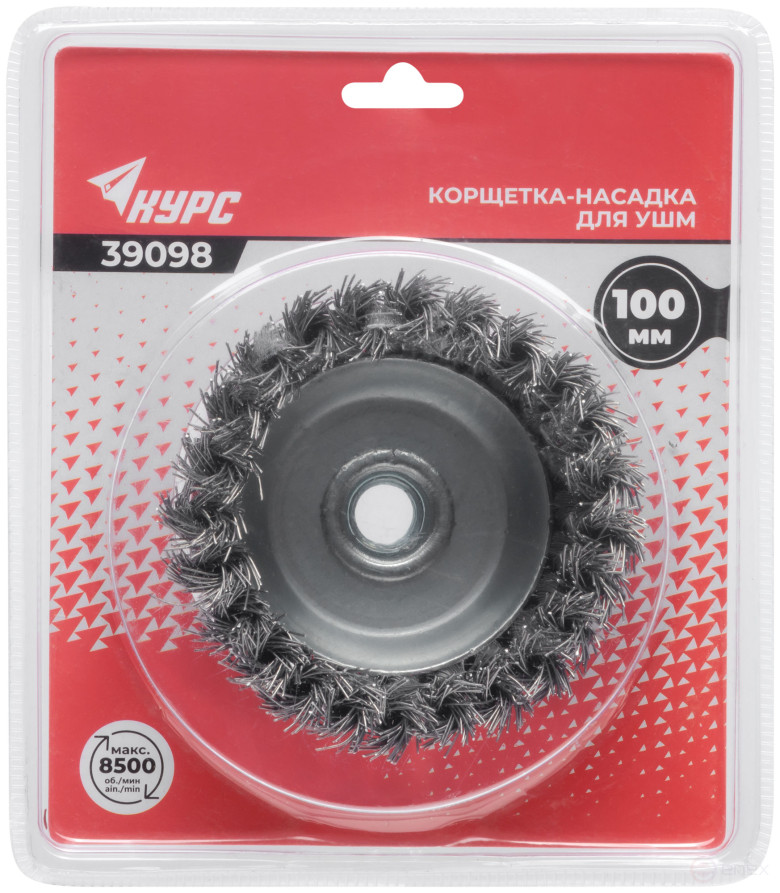 Корщетка-чашка, гайка М14, стальная витая проволока 100 мм, блистер