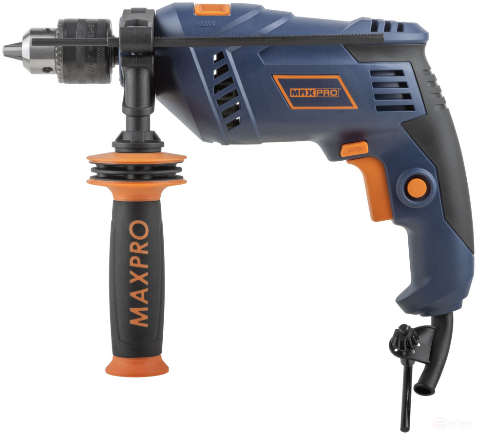 MAX-PRO Дрель ударная 710 Вт; 0-3000 об/мин; ключевой патрон 1,5-13 мм; 2 кг; антивибрационная ручка; резиновые вставки; кор.