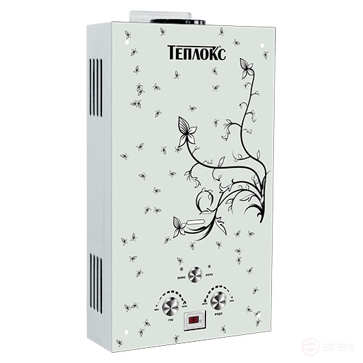 ГПВС-10 (ГПВС-10-В1), Газовый проточный водонагреватель ТЕПЛОКС, 20 кВт, расход 10 л/мин., со стеклом ПС-Вьюнок1