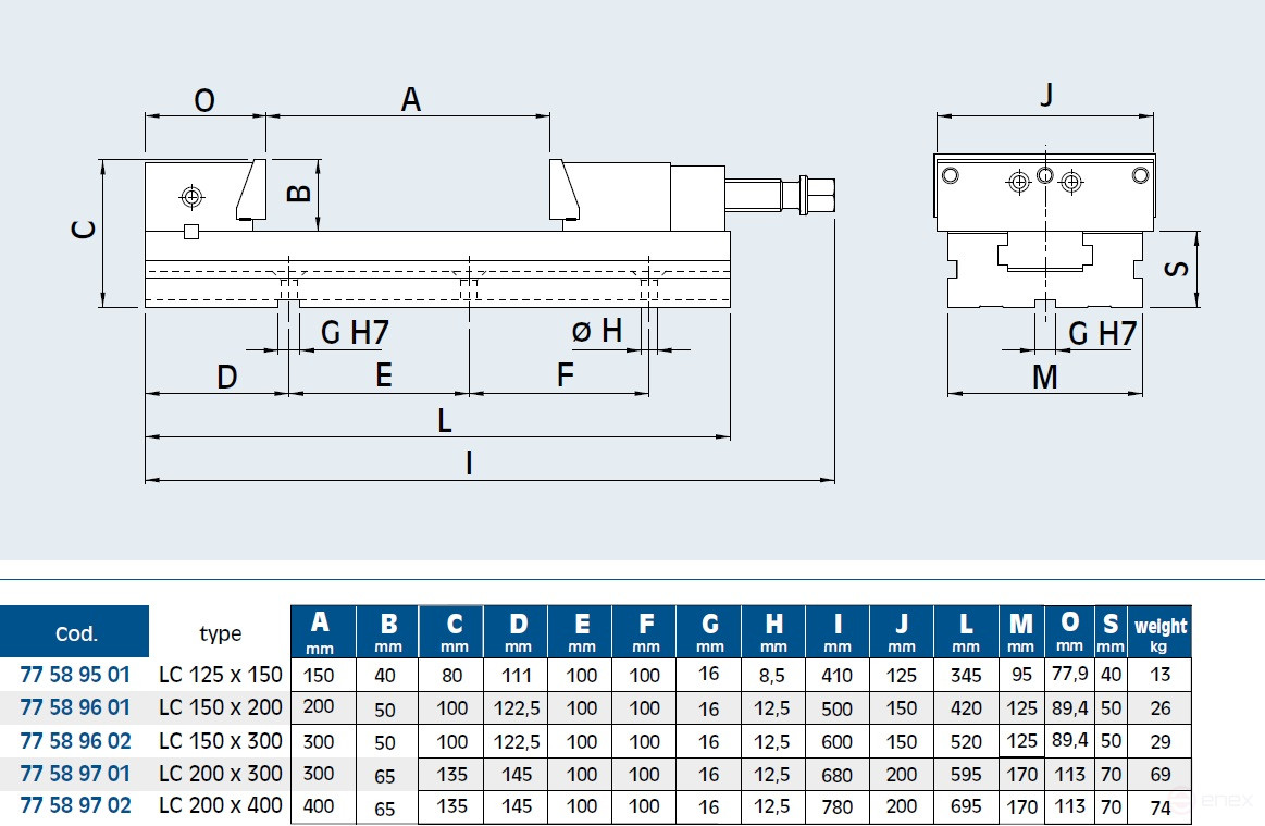 Тиски LC 200 x 400