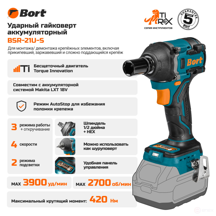 Battery wrench BORT BSR-21U-S (without battery and storage)