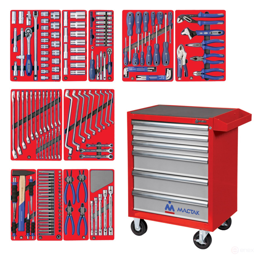 Set of tools "MASTER" in a red cart, 205 items MASTER 52-06205R