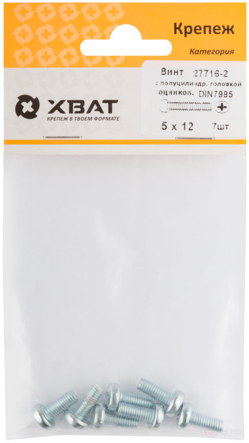 A semi-cylindrical screw. a head with a full thread of pins. DIN 7985 5x12 7 pcs.(packing)