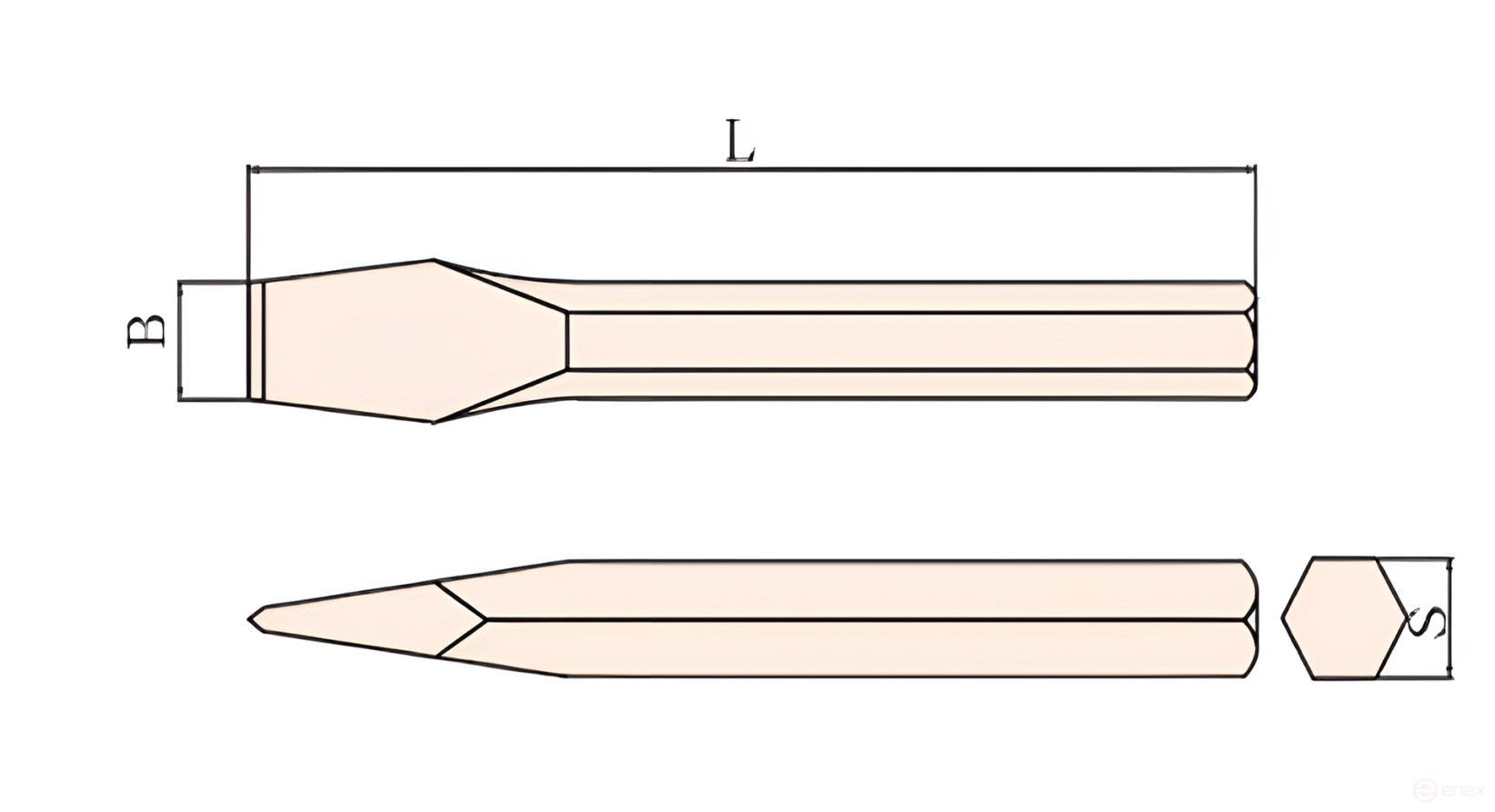 Chisel flat 6-faceted 500x35 intrinsically safe alloy AlCu 232-1018, HORTZ