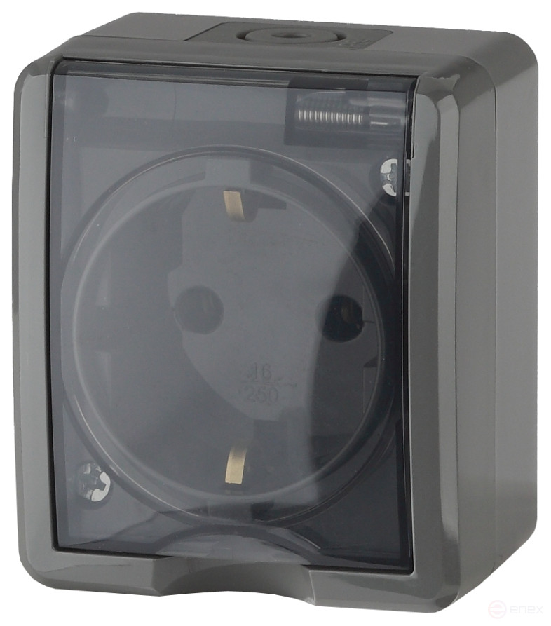 Розетка ЭРА Эксперт 11-2402-03 2P+E IP54 шторки 16A-250В ОУ серый