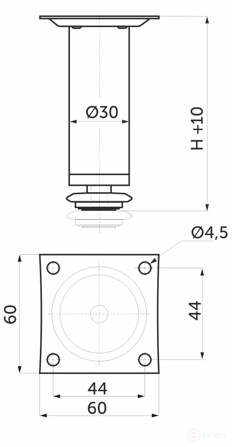 Опора меб. мет. D-100 h100 с регул. хром AKS