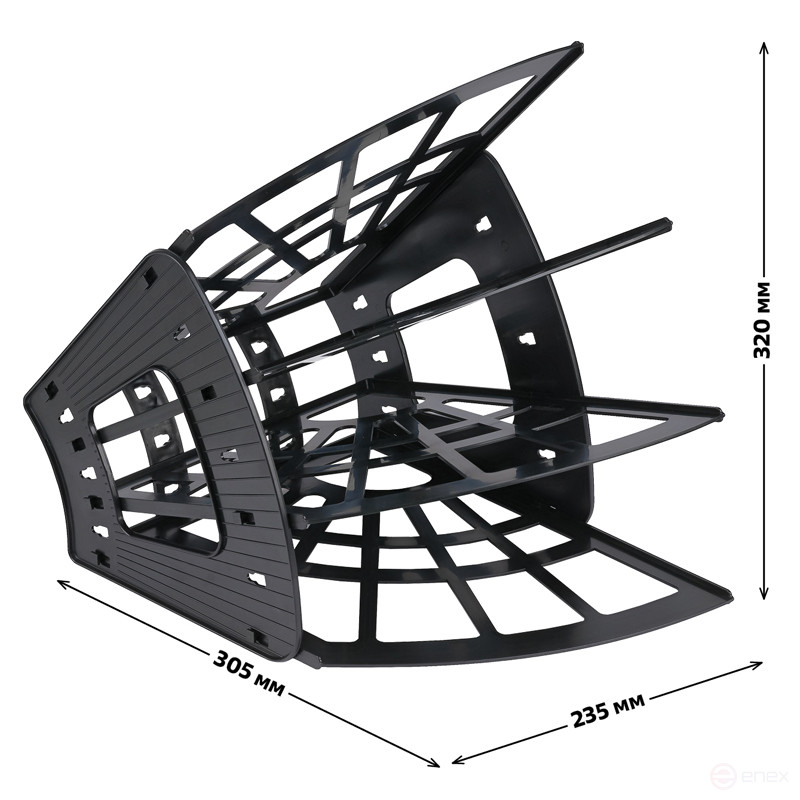 Лоток для бумаг веерный СТАММ "Эконом", 4-х секционный, черный