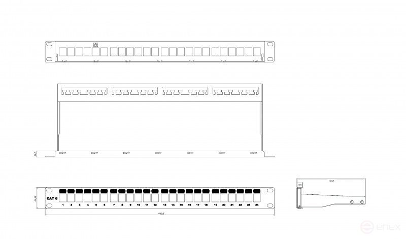 PPBL3-19-24-SH-RM Модульная патч-панель 19", 24 порта, Flat Type, 1U, для экранированных и неэкранированных модулей Keystone Jack (кроме KJ1-C2, KJ2-C5e, KJ2-C6), с задним кабельным организатором (без модулей)