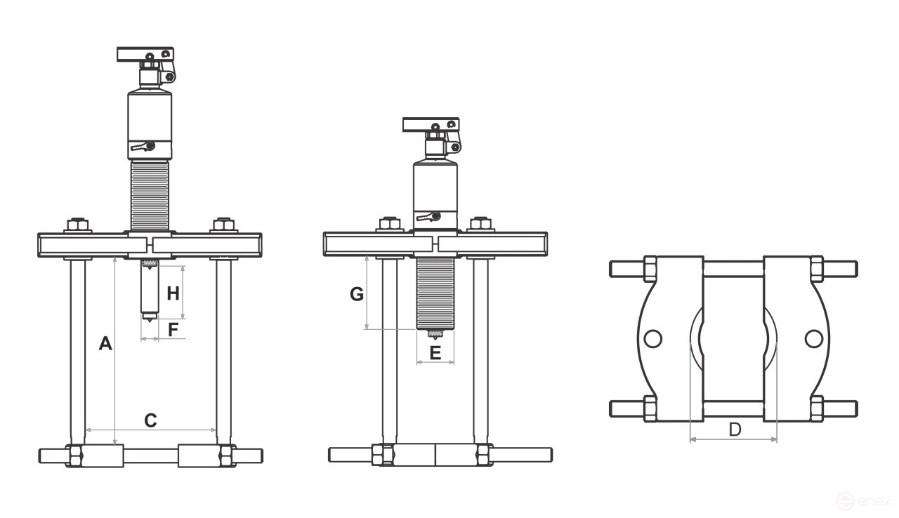Hydraulic bearing puller, 12 t, 20-200 mm, segment type, with combined pump MASTAK 104-19712