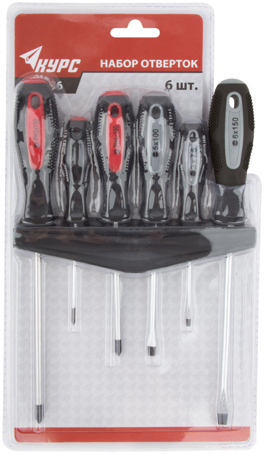 Screwdriver "Master", CrV steel, rubberized handles, magnetic tip, on the holder, set of 6 pcs.