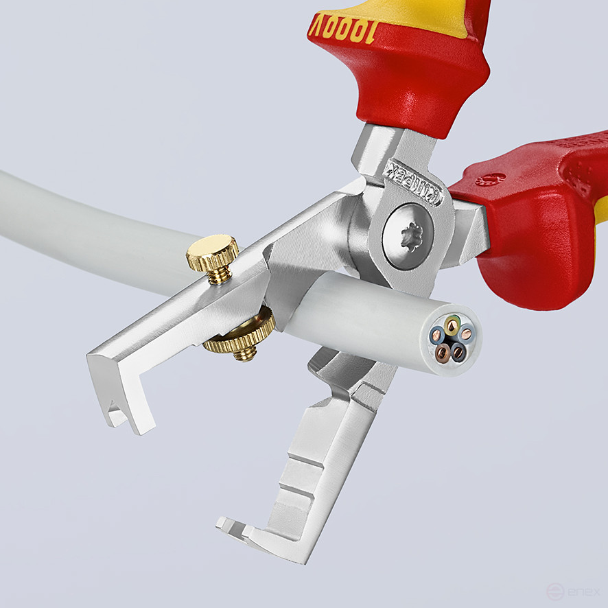 KNIPEX StriX® стриппер-кабелерез 2-в-1 для одно/много/тонкожил. кабеля VDE, рез: кабель Ø 15 мм,зачистка:Ø 5 мм,L-180 мм,хром,2-к ручки,страх. крепл.