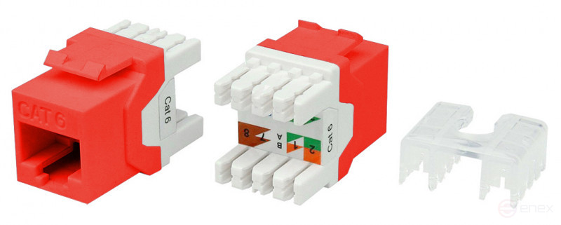 KJ8-8P8C-C6-180-RD Keystone Jack Insert RJ-45(8P8C), Category 6, 180 degree type, Red