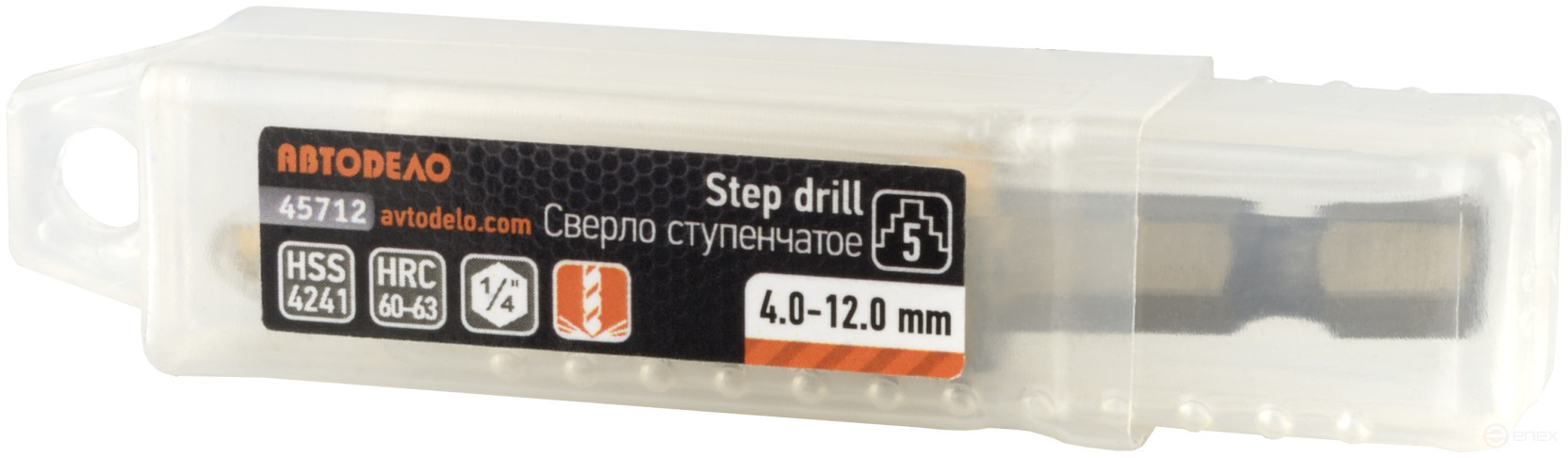 Сверло ступенчатое спиральное 4.0-12.0 мм (5 ступ., хвостовик HEX1/4") АвтоDело 45712
