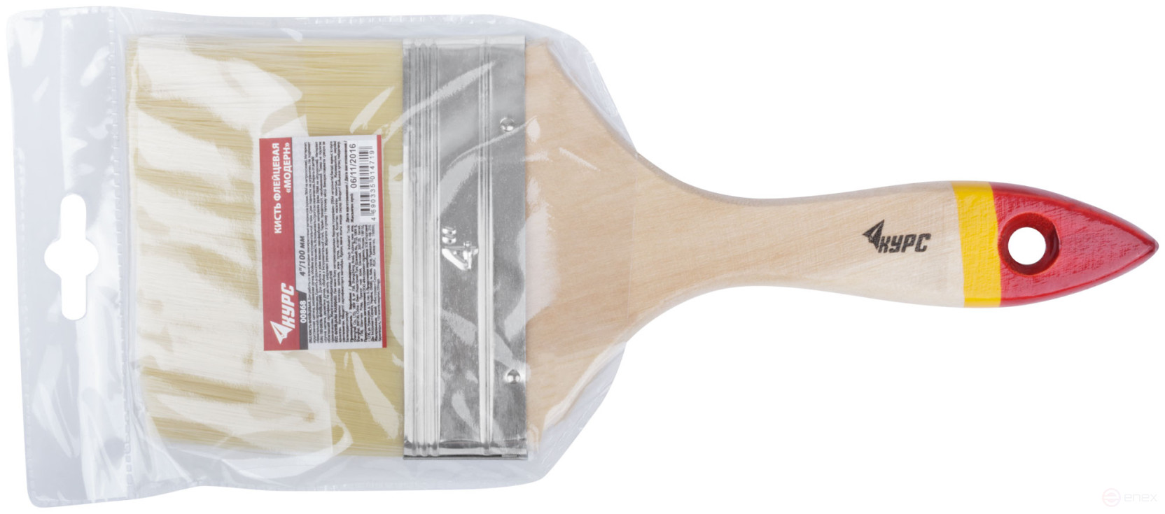 Кисть флейцевая "Модерн", иск. щетина, деревянная ручка 4" (100 мм)