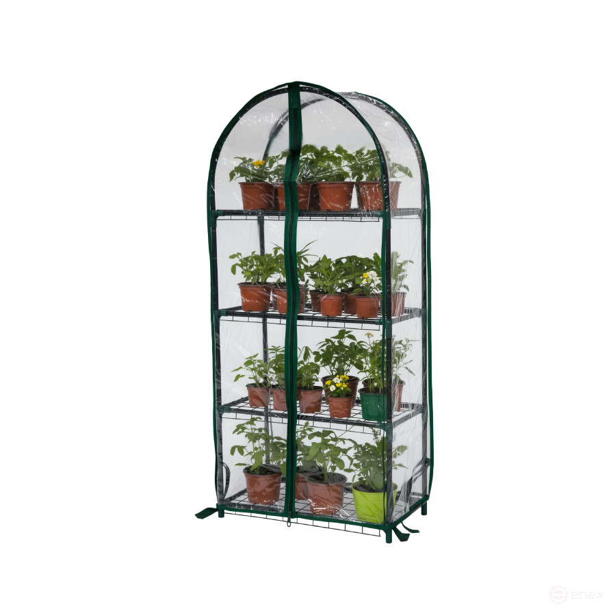 Greenhouse window sill greenhouse with rounded top Geoplastboard 46x24x100 cm 4 shelves color green