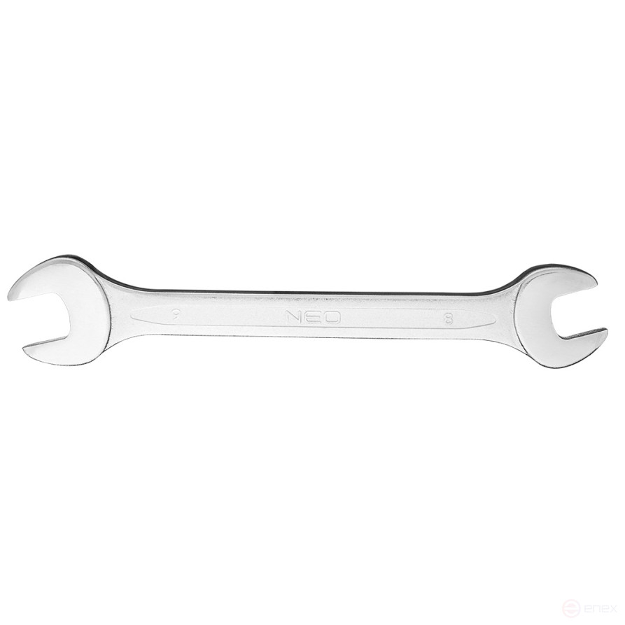 Ключ с открытым зевом, двухсторонний, 8 x 9 мм