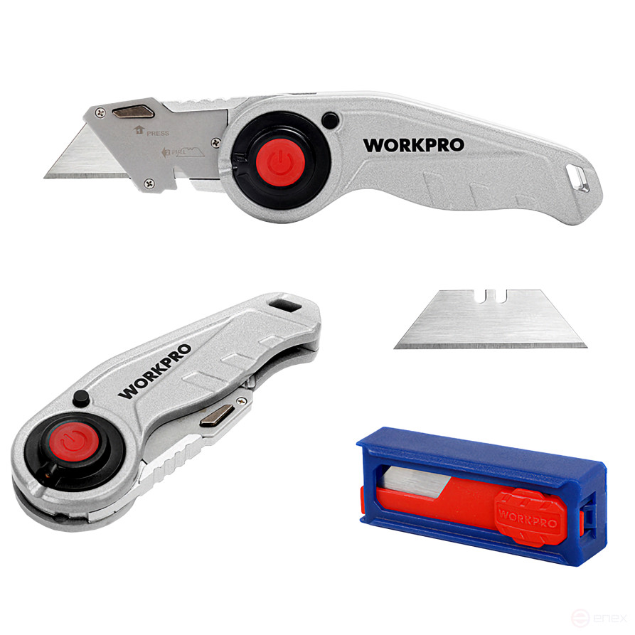 Universal Folding Knife with interchangeable blades with backlight WP211009 WORKPRO