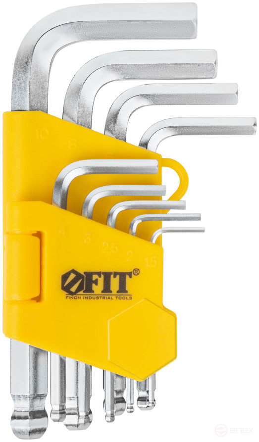 Ключи шестигранные, CrV сталь, 9 шт., 1,5-10 мм, с шаровым наконечником, в пластиковом держателе