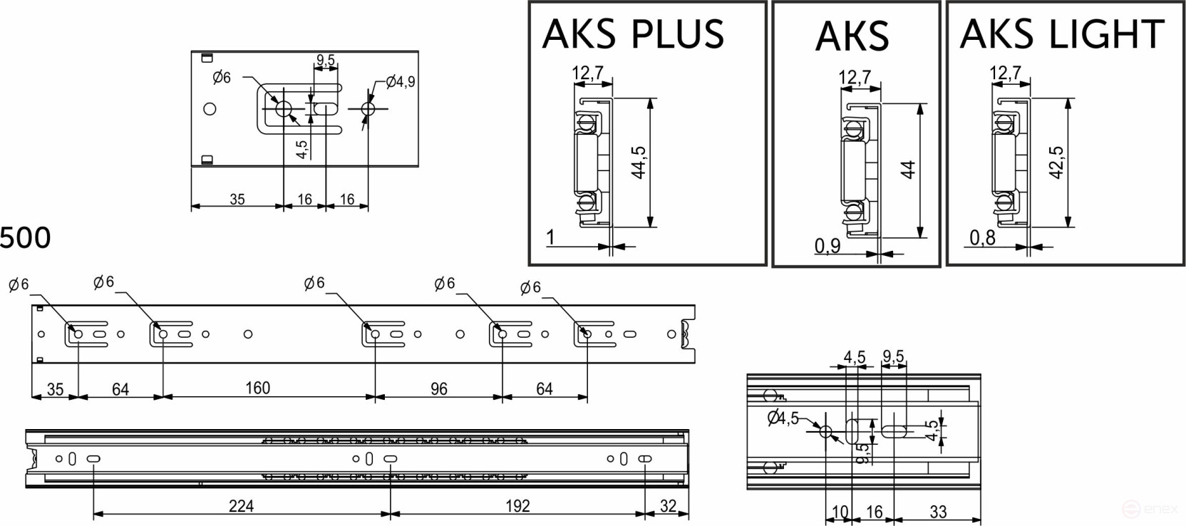 Ball guide L-500 h=45 AKS PLUS