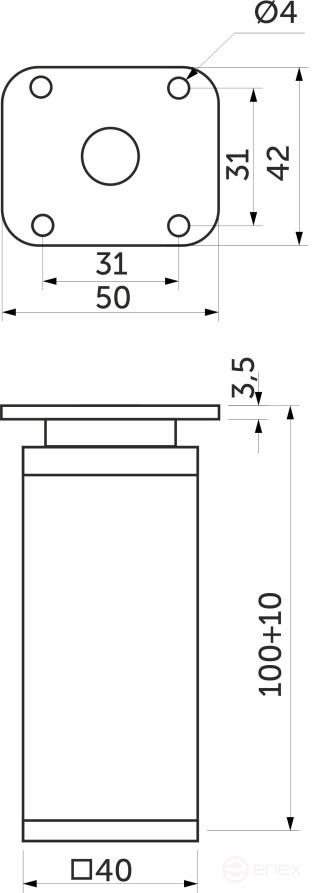 Опора меб. алюм. DAКP-27 h100 с регул. хром AKS
