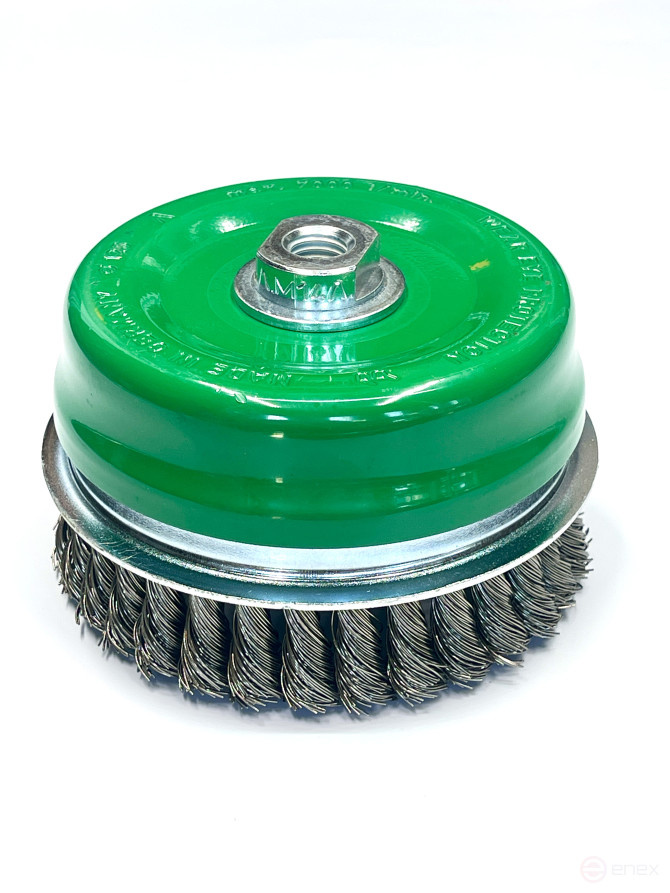 Cup harness brush with a limiting ring, D80 mm, 20 bundles, stainless steel straight wire ROH 0.50 mm, M14 fit