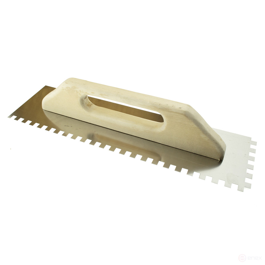 Гладилка зубчатая нержавеющая 130 х 480 мм, зуб 10х10мм, дер.ручка, Чеглок (15)