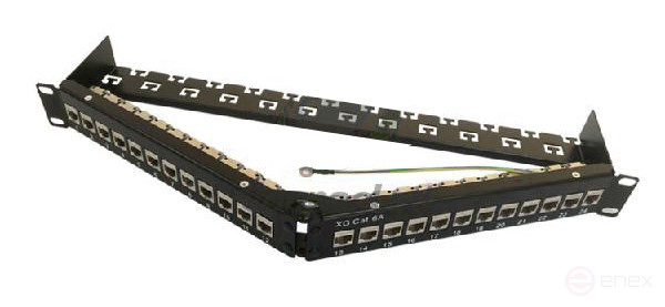 PPBL5A-19-24- SH-RM Modular patch panel 19", 24 ports, angular, 1U, for shielded and unshielded Keystone Jack modules, with rear cable organizer (without modules)