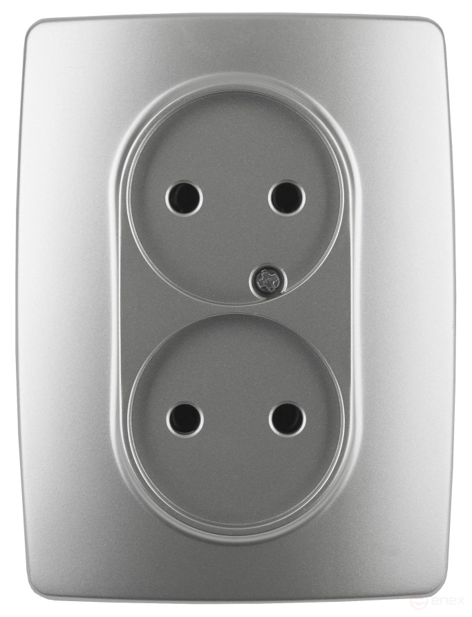 Розетка ЭРА Серия 12 12-2107-03 двойная без заземления 2X2P 16A-250В IP20 алюминий