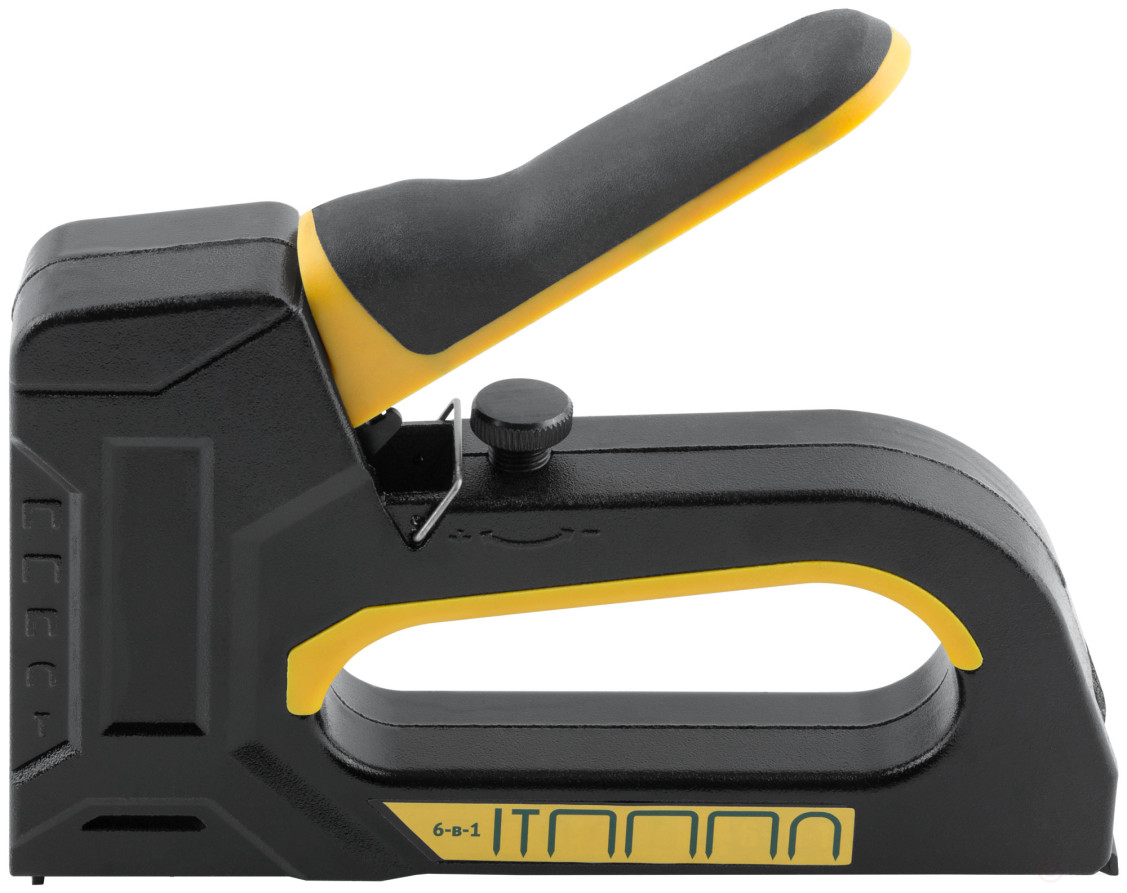 6-in-1 stapler for staples "type 53", "type 53F", "type 140", "type 28", "type 300", "type 500" , 4-14 mm, impact force adjustment, spring mechanism, aluminum