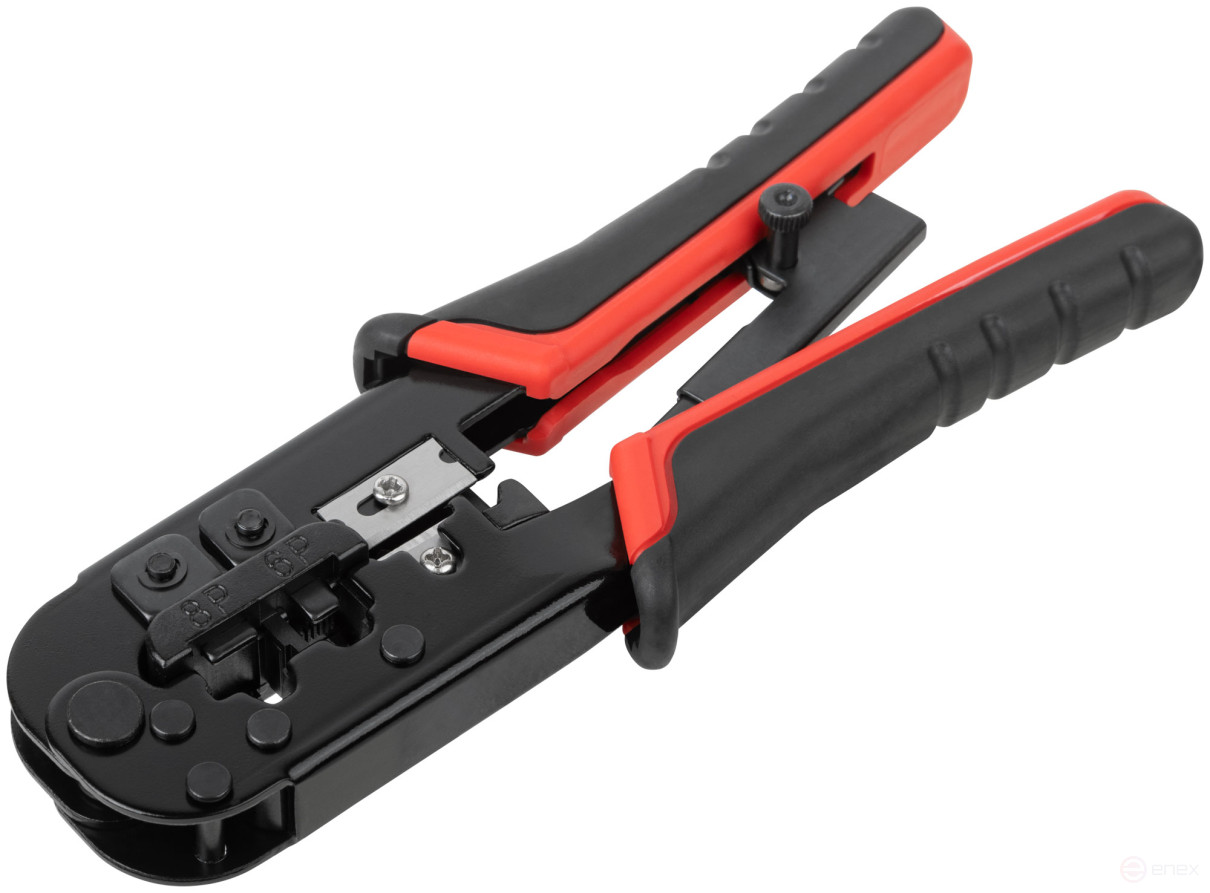 Crimper for crimping RJ11, RJ12, RJ45 connectors, rubberized handles 190 mm