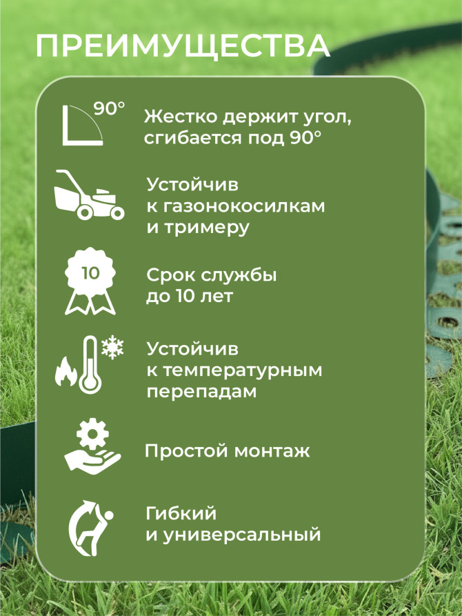 Бордюр садовый пластиковый МАНГО 10 м высота 55 мм зеленый