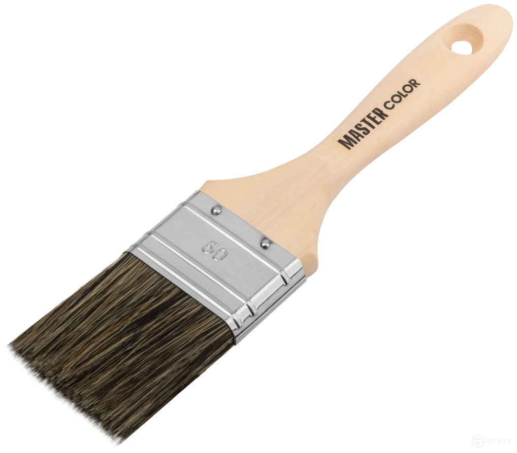 Кисть флейцевая, ширина 50 мм, толщина 16 мм, 50% ПБT/50% чер. натур. щетина, нержавеющий обжим.
