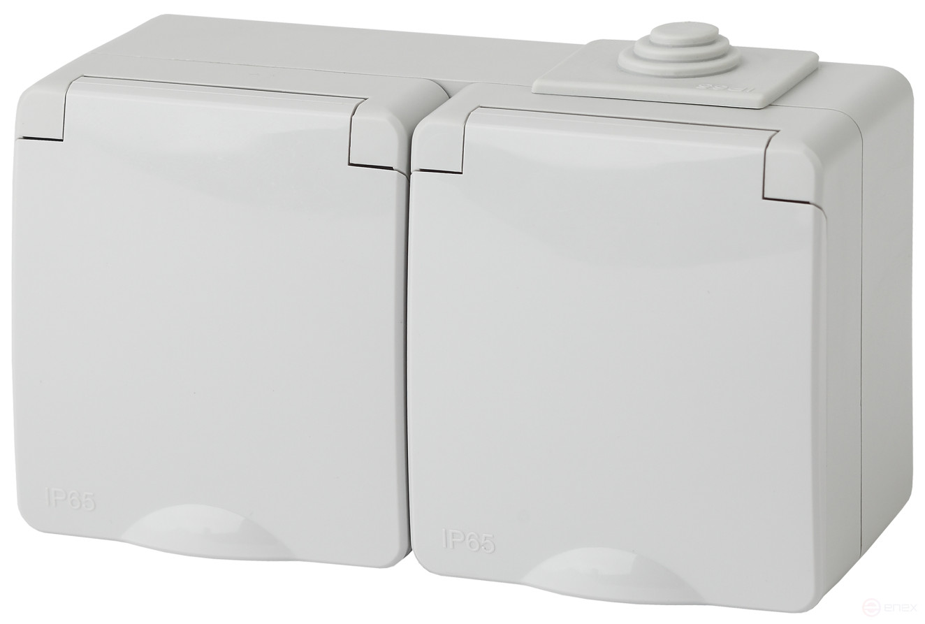 Розетка ЭРА Эксперт 11-2604-03 2х2P+E гориз. IP65 шторки 16A-250В ОУ серый