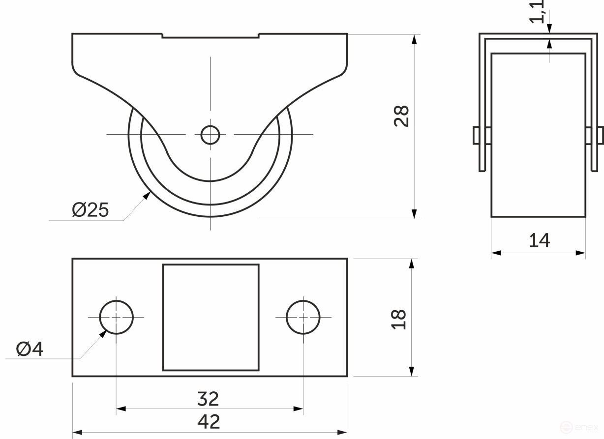 Roller meb. d25 h28 rectilinear with a cut.rim, grey AKS
