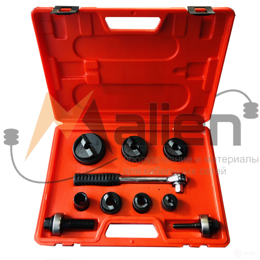 PLM-60 MALIEN mechanical sheet metal punch with a set of punch shapes: 22.5 mm; 28.3 mm; 34.6 mm; 43.2 mm; 49.6 mm; 61.5 mm