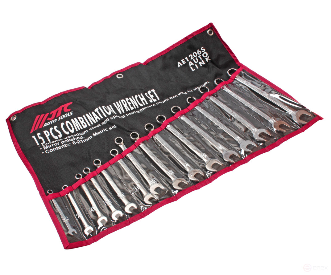 Набор ключей комбинированных 6-21мм 15 предметов в планшете JTC