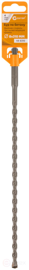 Бур по бетону CUTOP, Profi Plus - двойная спираль, три пылеотводящие кромки, 8 x 310 мм